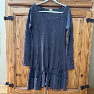 Dylan Dress Long Sleeve Ruffle Brown Cotton Round Neck‎ Women's Size Small